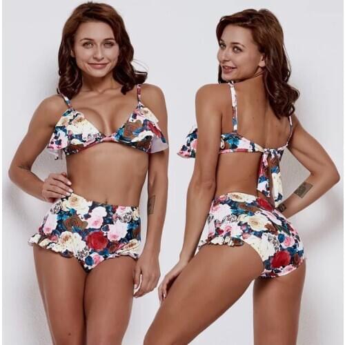 2019 New Bikini Women Swimsuit Floral Flower Design Two Piece Swimwear Padded Bras Female Beach Wear Bathing Suits Bikini Set