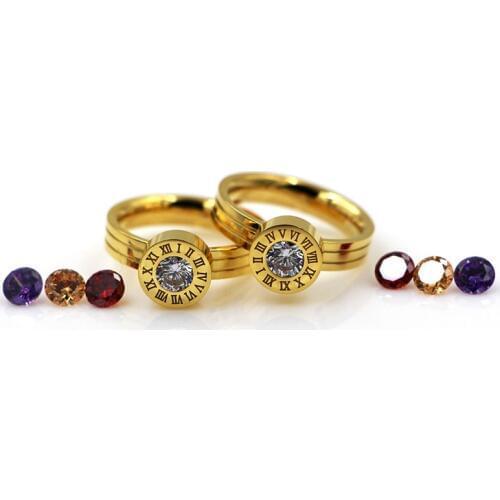 2017 Roman Numerals Crystal Ring 4MM Stainless Steel 4 Colour Womens Ring Classic Elegant Gold Colour Wedding Jewelry Wholesale