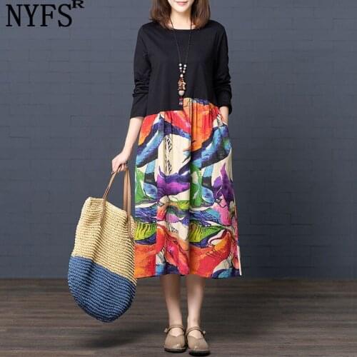 NYFS 2021 New Spring Autumn Woman Dress Literary Vintage Loose Cotton Linen Dot Print Dresses Vestido de mujer Robe