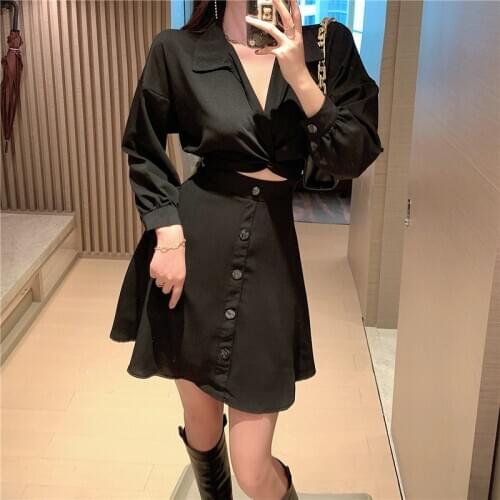 Spring Autumn Punk Gothic Girls Black Dress 2020 Harajuku Fashion Long Sleeve V Neck Female Sexy Slim Dress Streetwear