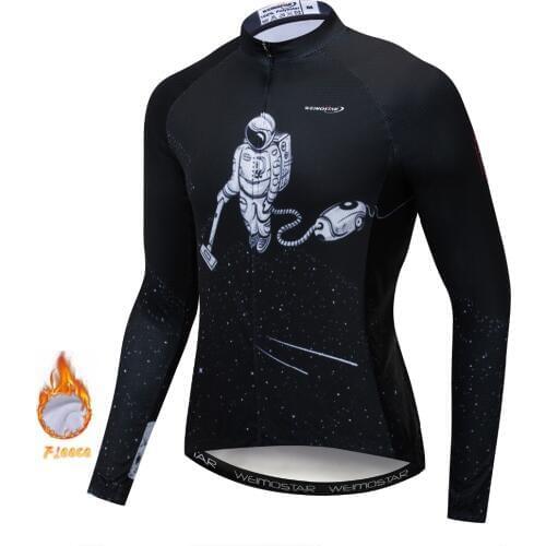 Winter Thermal Fleece Cycling Jersey Men Mtb Bicycle Clothing Long Sleeve Bike Shirt Top Wear Maillot Ciclismo Black Outer Space