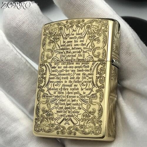 ZORRO Pure Copper 3D Deep Carving Creative 3D" Jesus Cross "Pure Copper Kerosene Lighter