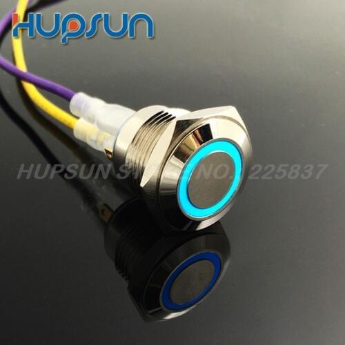 10pc high quality silver contact blue LED 12v momentary metal waterproof push button switch 16 mm reset push button light switch