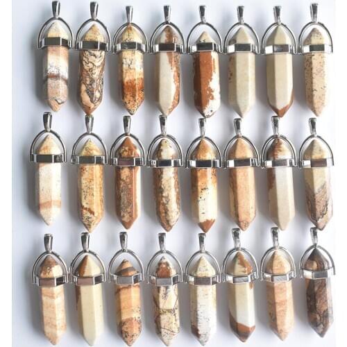 2021 new natural picture stone pillar shape charms point Chakra pendants for jewelry making 24pcs/lot Wholesale free shipping