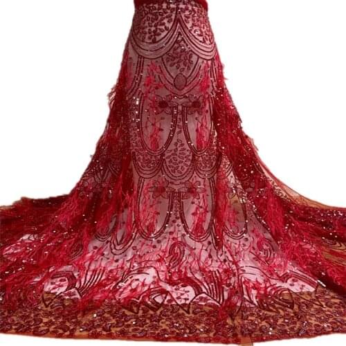 3D Feather Sequins African Lace Fabric 2021 High Quality Lace Nigerian Lace Fabric Tulle Lace For Wedding Dress Sewing f66-14