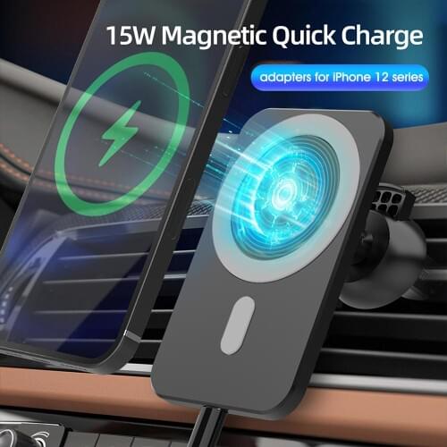 15W Magnetic Car Mount Wireless Car Charger Mobile Phone Charger Magsafe 2-in-1 Air Vent Mount for Samsung iPhone