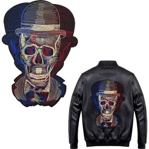 Skull Biker Large Embroidered Patches On Clothes Back Embroidery Patches For Clothes Iron On Patches For Jackets Big Stripe