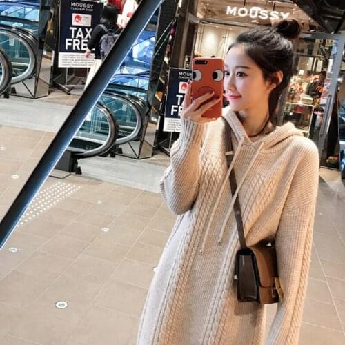 HAYBLST Brand Woman Sweater Dress 2020 Hooded Dresses For Women Winter Clothing PlusSize Kawaii Korean Style Long Sleeve Clothes
