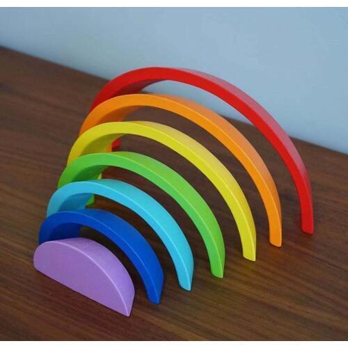 Wooden Rainbow Baby Preschool Educational Blocks Toy Set Wooden Toys Room Decor