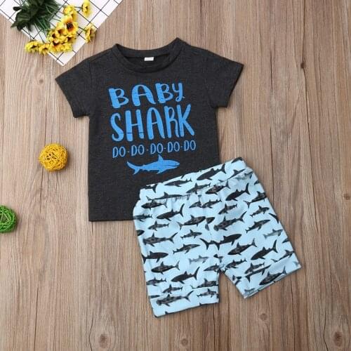 Summer Short Sleeve Letter Tops T-Shirts Shorts 2PCS Clothing Outfits 2PCS 2019 Toddler Kids Baby Boys Shark Clothes Set