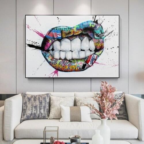 Graffitti Art Inspiration Lips Canvas Posters and Prints Street Wall Art Canvas Paintings Mouth Pictures for Living Room Decor