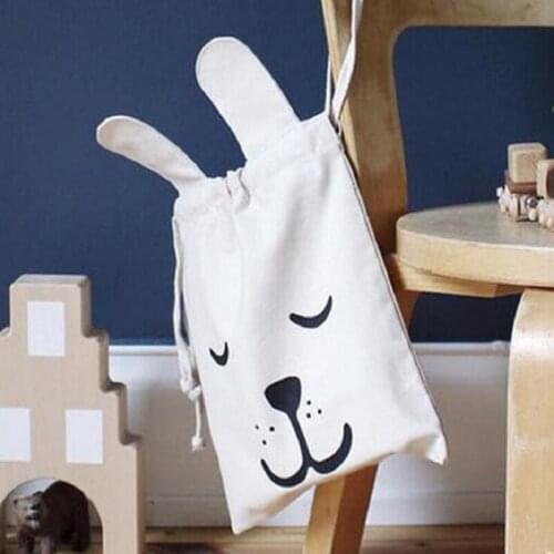 Canvas Storage Bags Rabbit Ears Drawstring Backpack Children Room Organizer For Toy And Baby Clothes Hanging Laundry SN-32