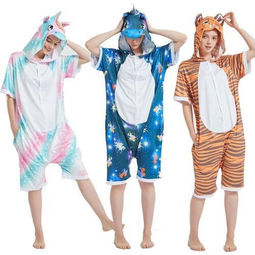 Boy Kigurumi Unicorn Pajamas Unisex Summer Short Sleeve Kigurumi Pijamas Unicorn Pajamas Hoodied Sleepwear