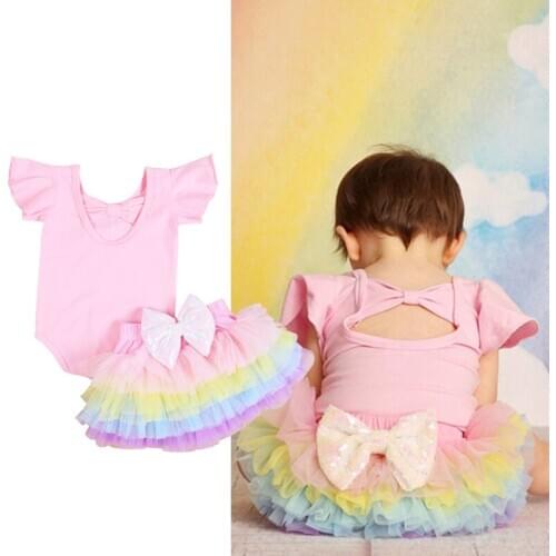 HOT Toddler Infant Baby Girls Clothes Backless Tops Shirt Colorful Skirts 2pcs Outfits Baby Set1