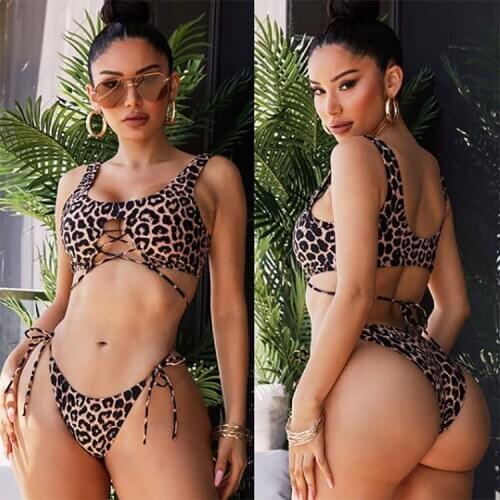Bandage Leopard Bikini Two Piece Bathing Suit Push Up Biquinis Mujer 2020 Swimsuit Brazilian Bikini Set Bandage Swimwear