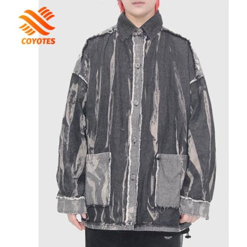 COYOTES Couple Denim Jackets Men Vintage Shirt Jacket Womens Loose Coats Korean Style Harajuku High Street Outwear