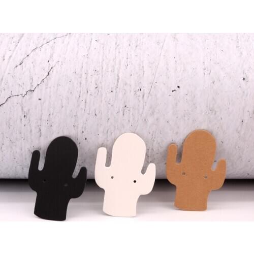 Fashion 100pcs/lot 4*5.5cm Kraft White Black Paper Cactus Shape Cards Ear Studs Earring Jewelry Package Display Tags Card Holder
