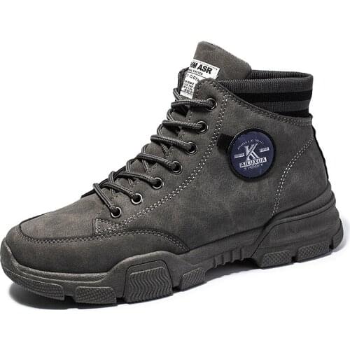 2021 Winter New British Style Mens Martin Boots Round Toe Middle Heel Lace-up Shallow Shoes Comfortable Non-slip for Outside