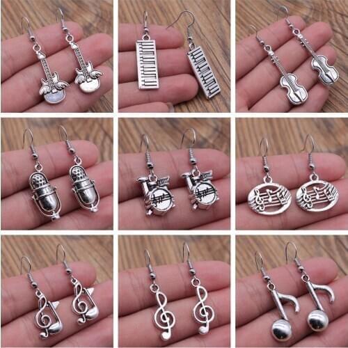 Musical Jewelry Earrings Musical Note Microphone Drum Guitar Violin Shaped Dangle Drop Earrings For Girls Women