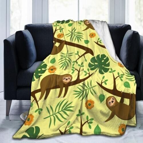 Soft Warm Fleece Blanket Cartoon Sloth On Branch Winter Sofa Plaid Throw 3 Size Light Thin Mechanical Wash Flannel Blankets