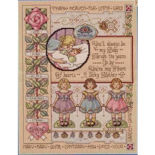 Gold Collection Counted Cross Stitch Kit 8thank Heaven For Little Girls My Baby Heart Lucky Mo8ther janlynn 32x39cm, 14CT