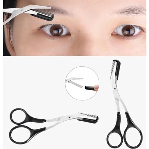 Kapmore Eyebrow Comb Scissors Portable Detachable Curved Eyebrow Scissors Eyebrow Tool Eyelash Hair Clips Scissors