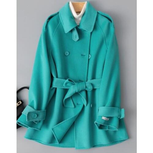 Orange Double Faced Cashmere Overcoat Womens Middle and Long Double Breasted 2021 New Winter Small High End Woolen Jacket