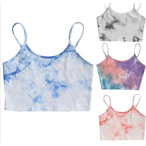 Sexy Tie-dye Tops топ женский Fashion Womens Purple Vest Off Shoulder Halter Blusa Shirt Slim Crop Top Camisole 2021Summer new