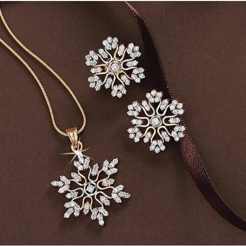 Simple Zircon Snowflake Necklace Earrings for women Crystal Snow Pendant Korean Fashion Winter Trend Jewelry Set Gifts for Girls