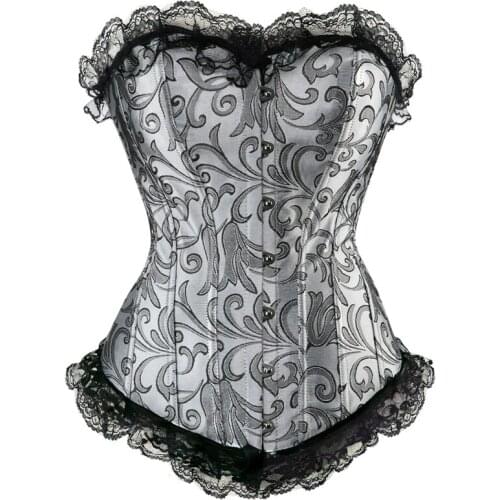 Sexy Women Lace Lace Printing Overbust Corset Bustier Top Lingerie Waist Trainer Body Shaping and Slimming Clothing