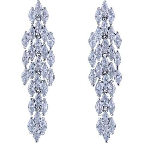 Cubic Zircon CZ Wedding Leaves Dangle Earring for Bridal Women Girl Prom Jewelry with 925 Silver Pin CE10704