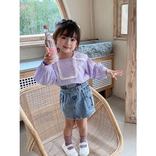 Blue Solid Color Jeans Cotton Skirt Autumn Harajuku Cute Mini Girl Skirt School Summer Falda Vaquera Girl Skirts for Kids BW50DR