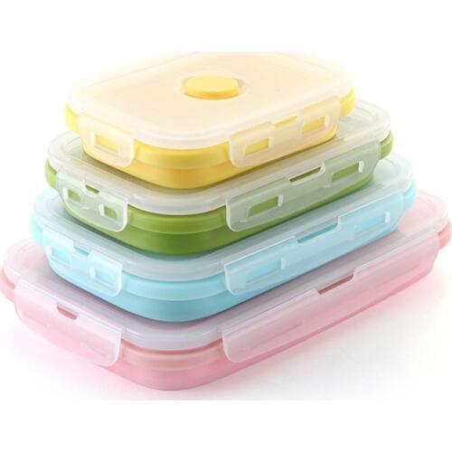 1PC Silicone Folding Bento Box Collapsible Portable Lunch Box Food Storage Container Picnic Camping Rectangle Outdoor Box