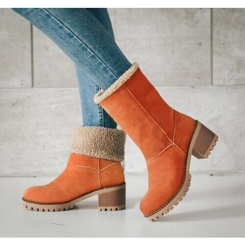 Women Snow Boots Winter Warm Ladies Chunky Heels about 5 cm Two Wear Ankle Boot Female Fashion Plus Size Plush Womens Shoes