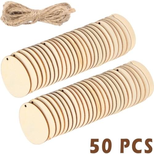 10pcs/50pcs Wooden Label Nature Wood Slice Gift Tags Hanging Label Wedding Party With Hemp Ropes for Christmas tree