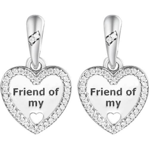 100% 925 Sterling Silver Clear CZ Hearts of Friendship Charms Beads Fits Original Bracelets DIY Jewelry Making berloques kralen