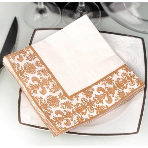 100pcs Gold Printing Disposable Napkin Tissue Paper Printed Napking for Restaurant and Hotel (Golden + White)