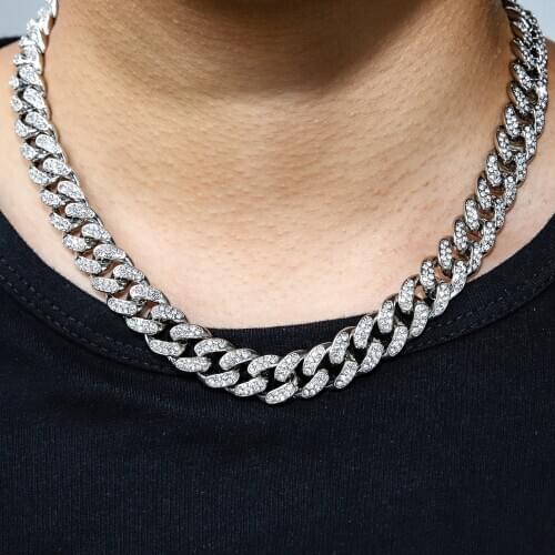 13MM Hip Hop Miami Curb Cuban Chain Necklace Gold Iced Out Paved Rhinestones CZ Bling Rapper Necklaces For Men Jewelry