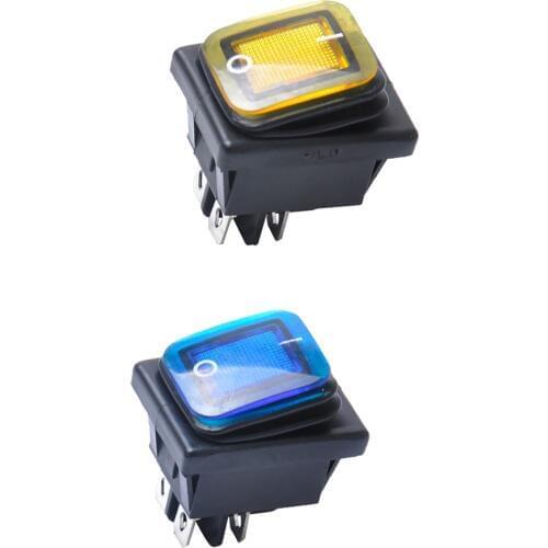 2 Pieces Blue Yellow 4Pin On-Off Lighted Rocker Toggle Switch Waterproof