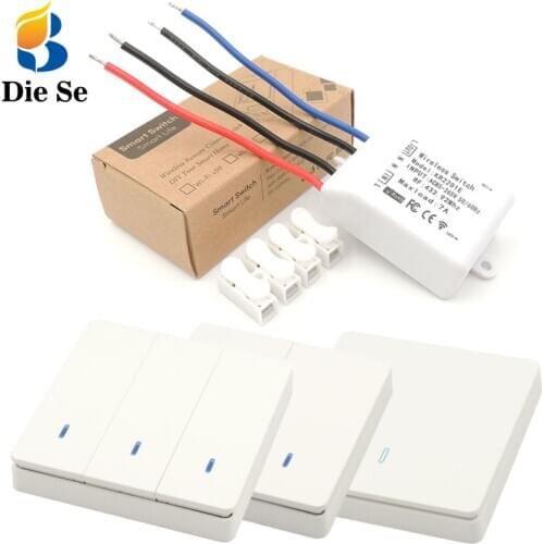 DieSe Wireless Remote Switch AC 85~265V 7A Receiver and 1/2/3 Gang Push Switch Wall Panel Switch For Lighting,lamp,Smart Home