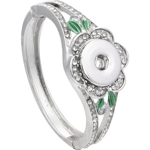 New Snap Jewelry Metal Snap Bracelet Bangle Rhinestone Silver color Bracelet Fit 18mm 20mm Snap Button Jewelry For Women Men