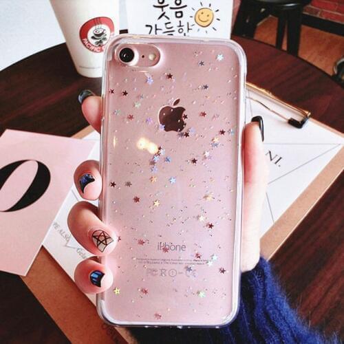 Chic Bling Star Sequins case For iphone 12 11 Pro Max XS Max X 7 8 6 6s plus Shinning Soft Silicone Transparent TPU Coque Case