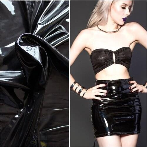Black Mirror surface Stretch spandex Glossy Faux Leather PU fabric material for clothes shorts skirt DIY Making