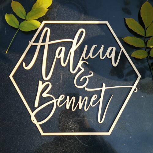 Personalized Wood Bride and Groom Name Unique Custom Hexagon Anniversary Gift Rustic Wedding Party Photo Props Wooden Decoration