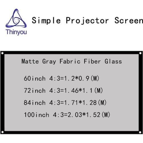 Thinyou Matte Gray Fabric Fiber Glass 100 inch 4:3 White Projection Screen For HD Projector Home Theater Cinema Movies Party