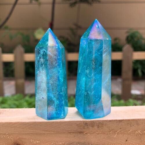Electroplating color crystal small pillar Quartz Crystal Wand points for Healing crystal stone gifts