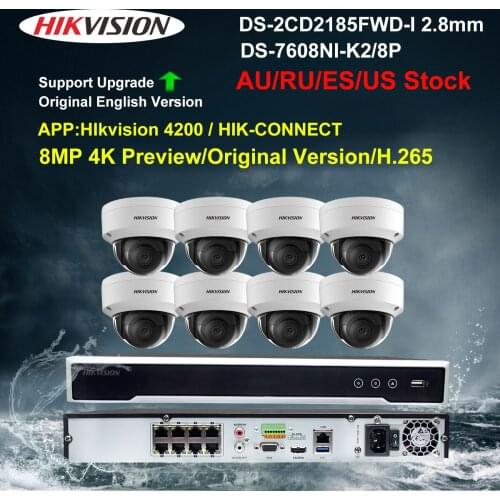 Hikvision Security Camera System 8CH 8MP 4K POE NVR Kit CCTV DS-2CD2185FWD-I 2.8MM DS-7608NI-K2/8P Video Surveillance IP Camera