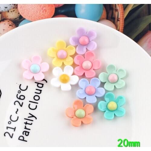Kawaii Solid Colors Spring Flower Resin Cabochons Ornament Accessory Embellishments Scrapbooking Floral Patch Sticker 20pcs 20mm