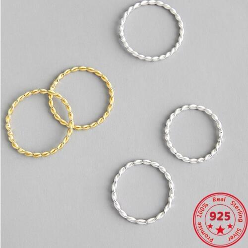 Korean Real S925 Sterling Silver Fine Rings Simple Hemp Pattern Gold Plated Circle Personality Fashion Retro Rings Women Jewelry