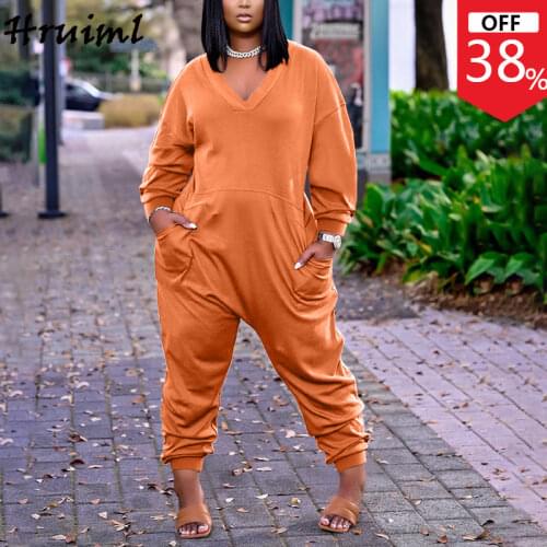 Wholesale Jumpsuit Women Plus Size S-3XL Solid Color Pockets Overalls Women Long Sleeve Ruched Loose Bodysuit Casual Romper Lady